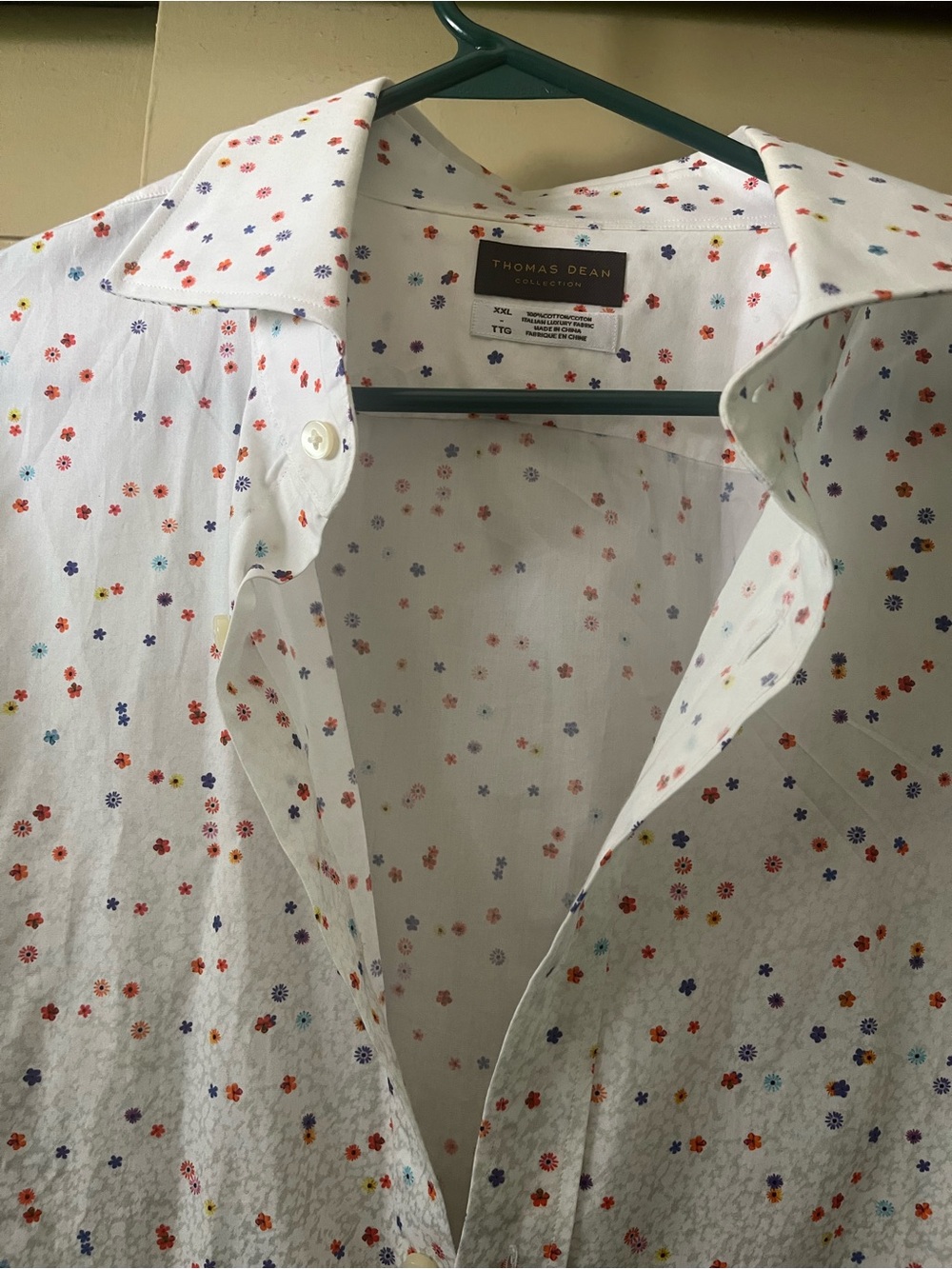 Thomas Dean White Floral-Print Men's Button-Up Shirt XXL